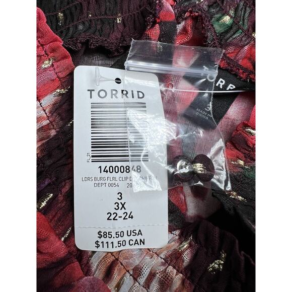 Torrid NWT $84 Burgundy Floral Chiffon Mock Neck midi Party Dress Size 3X - Picture 6 of 10